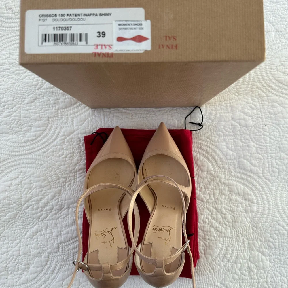 Christian Louboutin Nude Patent Leather Pointed Toe Heels